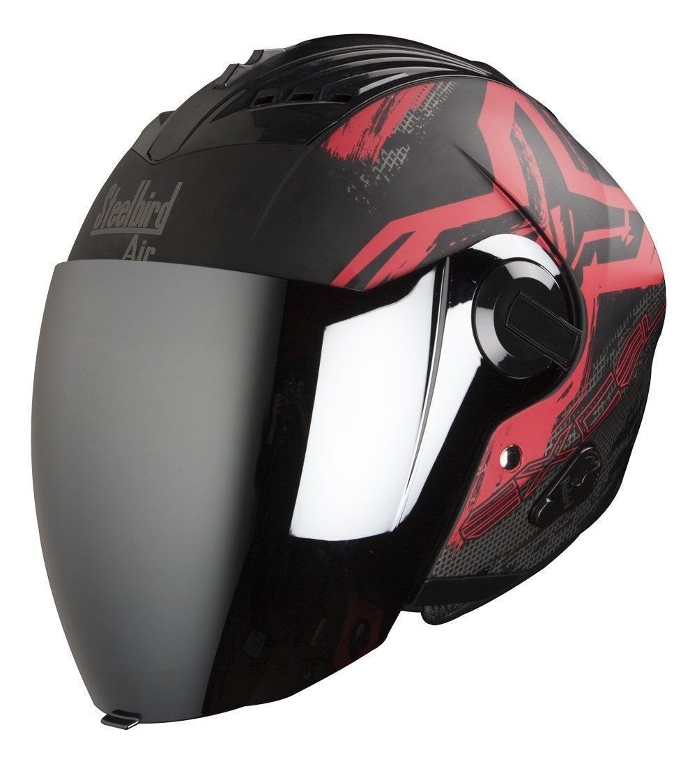 STEELBIRD SBA-3 EXCEL OPEN FACE HELMET MATT BLACK/RED WITH SILVER VISOR