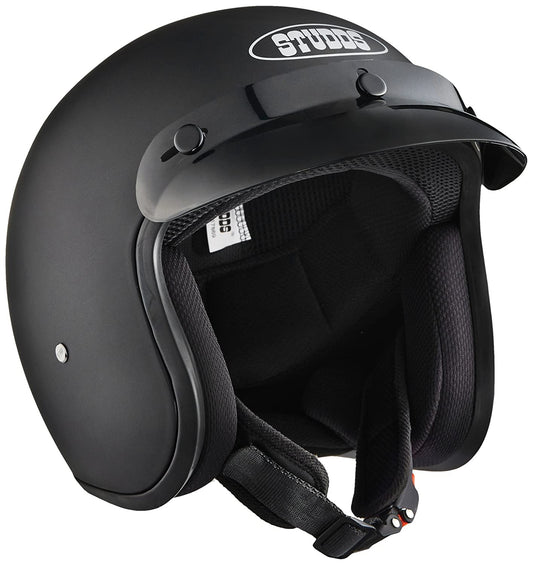 Studds JETSTAR Classic Plain Open Face Helmet (Matt Black, M)