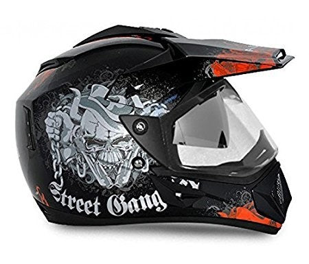 Vega Gangster Full Face Helmet (Black and Orange, M)