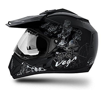 Vega Off Road OR-D/V-SKT-KS_M Sketch Full Face Graphic Helmet (Black and Silver, M)