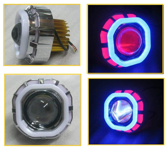 VP1 20i Led Headlight Projector Light Lamp with Square Design High Beam Low Beam and Flasher All Bikes (Red & Blue)