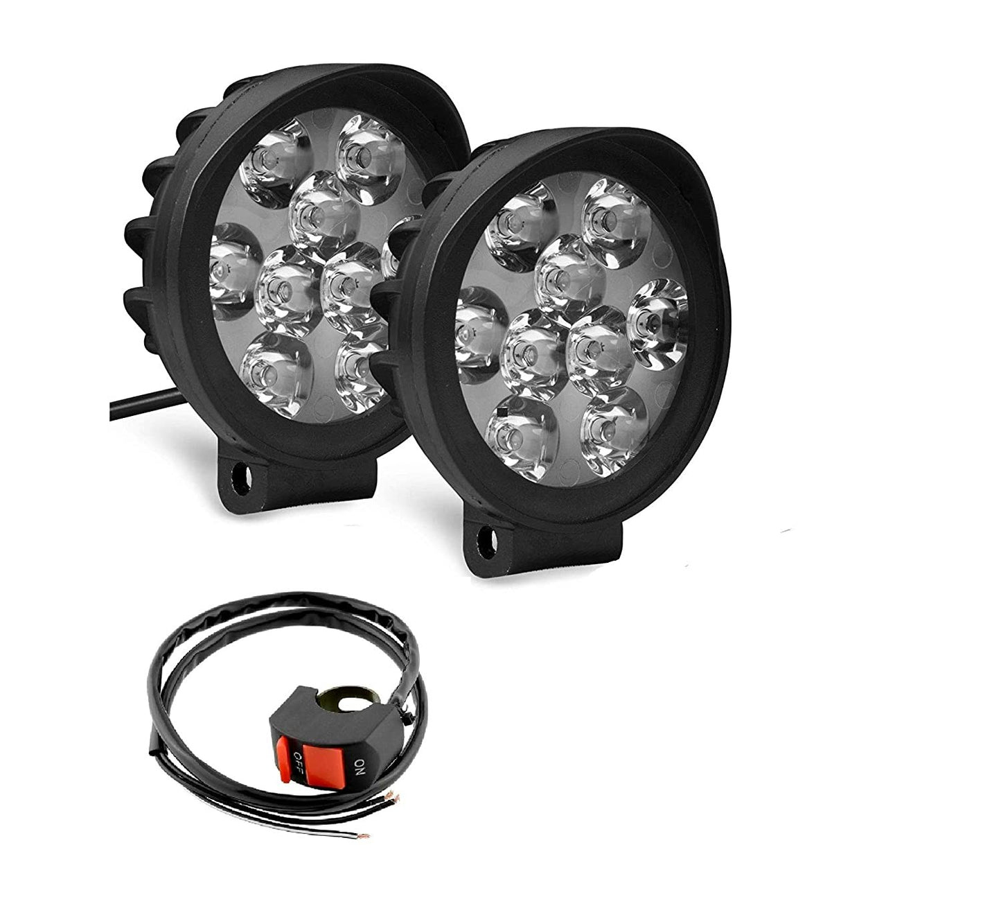 VP1 9 LED 27W Anti-Fog Spot Light Auxiliary Off Road Headlight with Switch for Vehicles,Two Wheeler,Bikes,Cars - Pack of Two