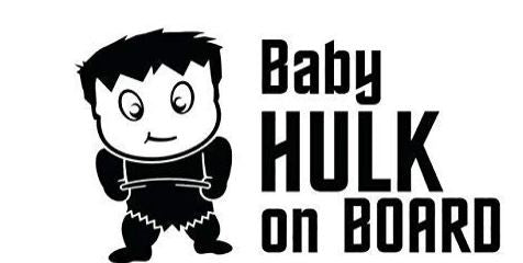 VP1 Baby Hulk On Board Car Sticker for Bonnet Mirror Bumper Door Sides Wind Shield Bonnet Black L X H 15-00 X 7-00 cm