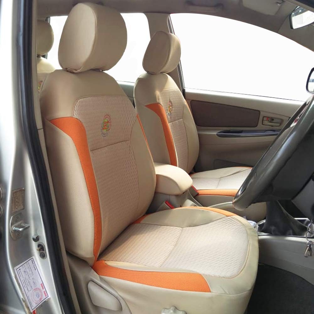 VP1 Beige and Orange Fabric Car Seat Cover Hyundai Creta 2020