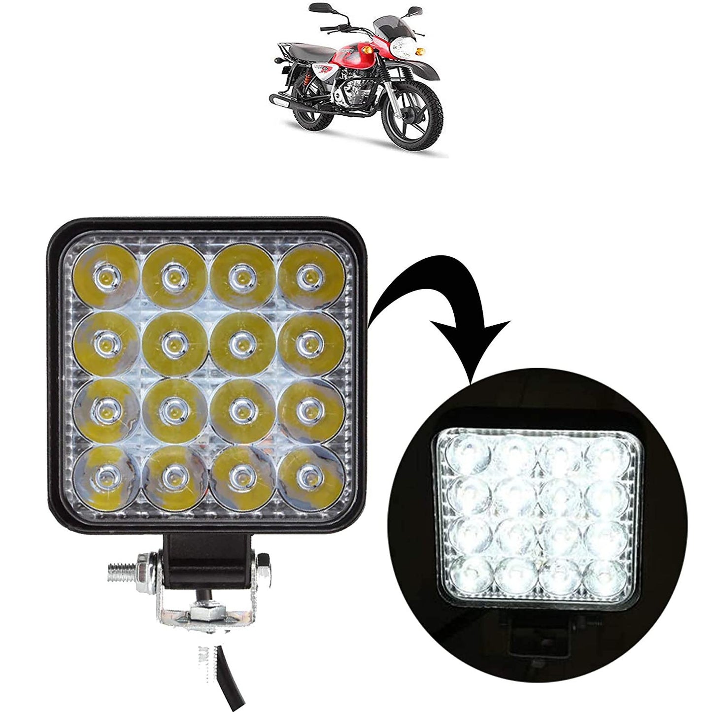 VP1 Bike Headlight 16 Led Fog Light/Driving Lamp/Off Road Working Lamp for Bajaj Boxer