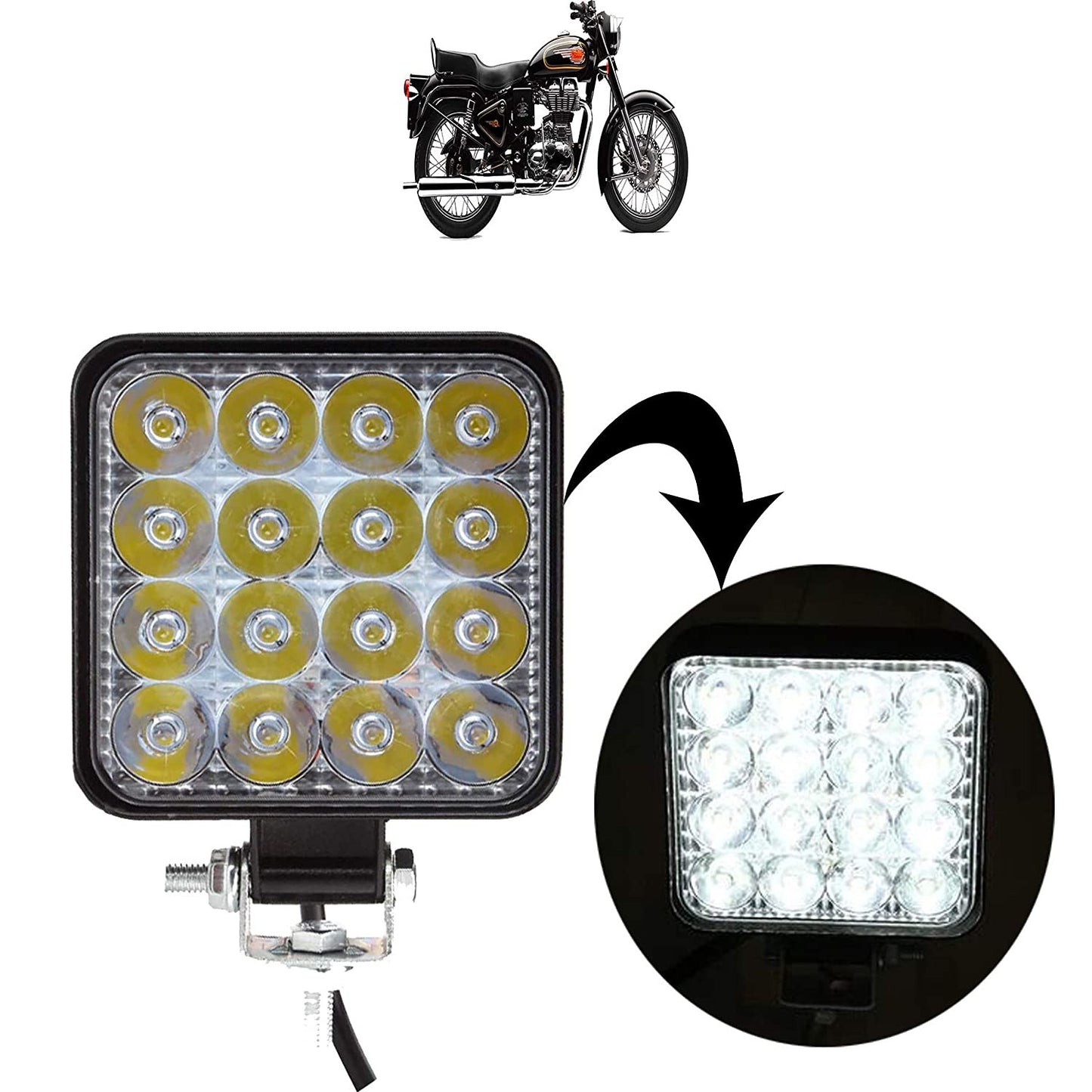 VP1 Bike Headlight 16 Led Fog Light/Driving Lamp/Off Road Working Lamp for Royal Enfield Bullet 350