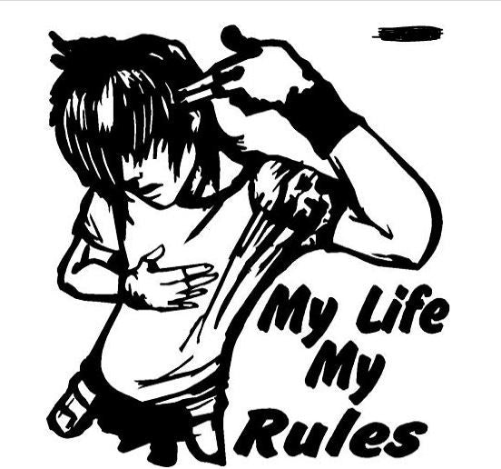 VP1 Car Sticker My Life My Rules for Bonnet Mirror Bumper Door Sides Wind Shield Bonnet Black L X H (14-00 cm x 15-50 cm)