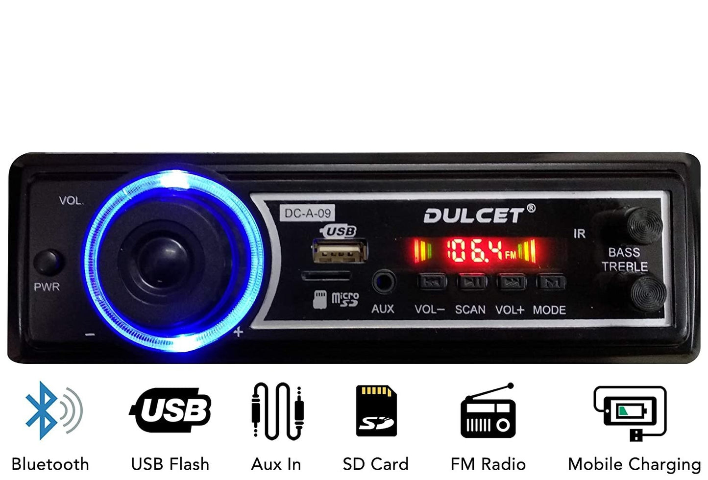 VP1 Fit Mp3 Car Stereo with Bluetooth/USB/FM/AUX/MMC/Remote and Built-in Equalizer with Bass & Treble Control