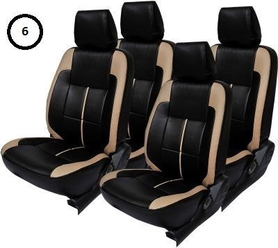 VP1 Leatherite Car Seat Covers Designer Front and Back Seat Cover Set for Hyundai I10 Grand Black/Beige