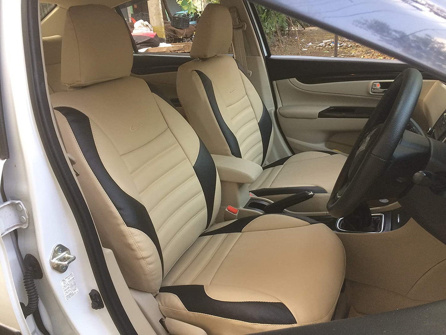 VP1 PU Leather Car Seat Covers Compatible for Hyundai Creta (Beige/Black)