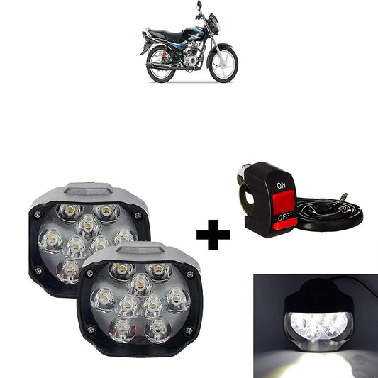 VP1 Universal Bike 9 Led Fog Light/Headlight with Switch for Bajaj CT 100 (Set of 2)