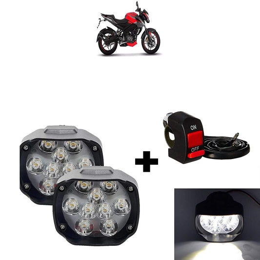 VP1 Universal Bike 9 Led Fog Light/Headlight with Switch for Bajaj Pulsar NS 200 (Set of 2)