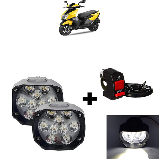 Universal Bike 9 Led Fog Light/Headlight with Switch for TVS Ntorq 125 (Set of 2)