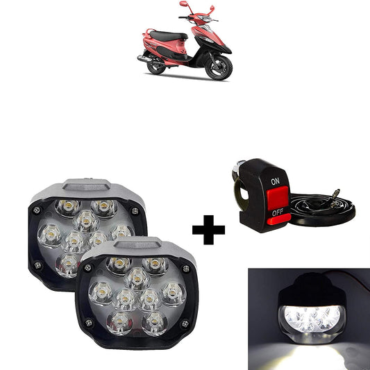VP1 Universal Bike 9 Led Fog Light/Headlight with Switch for TVS Scooty pep Plus (Set of 2)