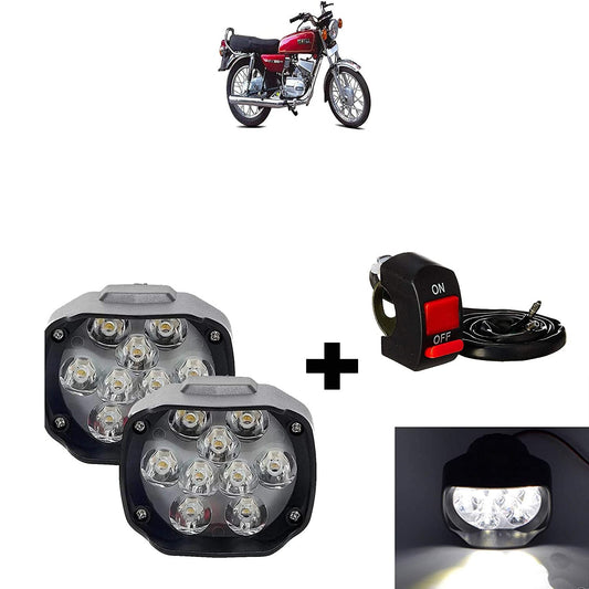 Universal Bike 9 Led Fog Light/Headlight with Switch for Yamaha RX100 (Set of 2)