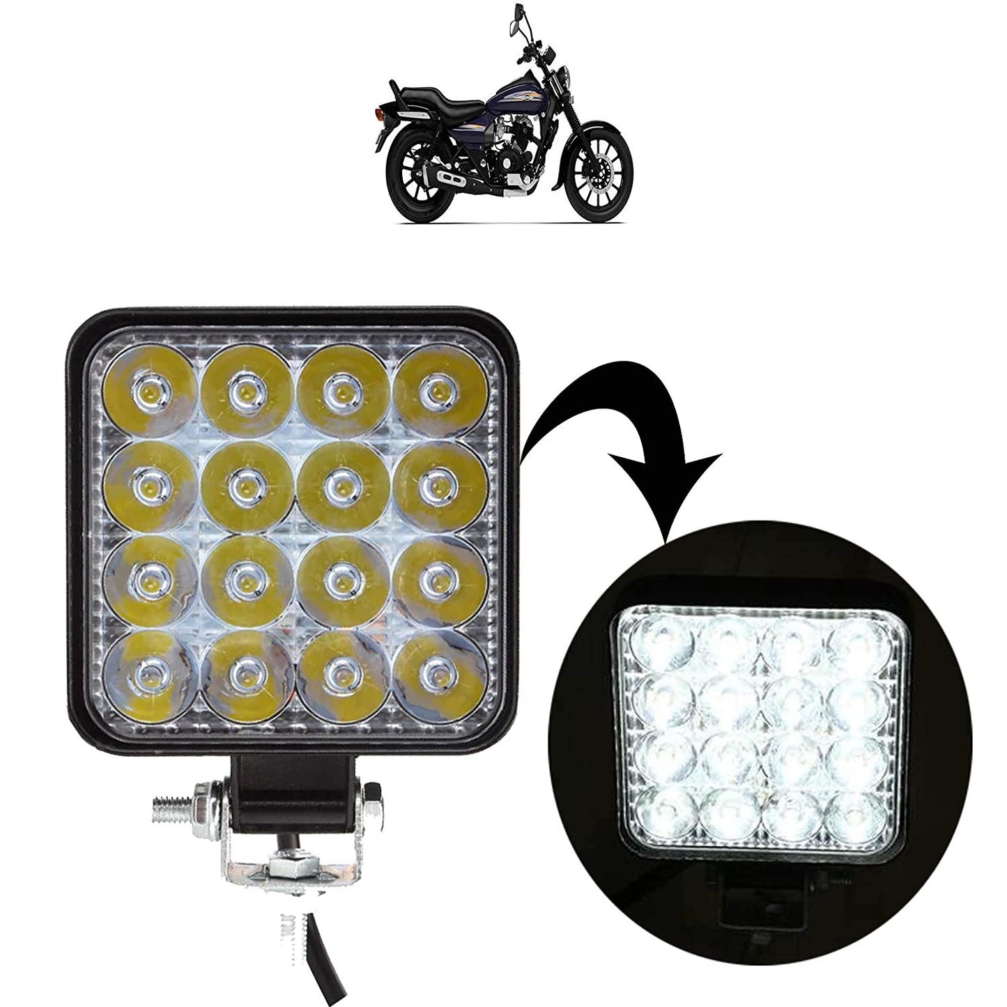 VP1 Universal Bike & Car 16 Led Headlight for Bajaj Avenger Street 150