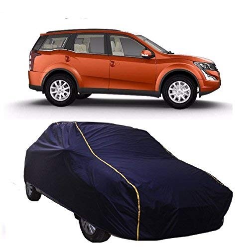 VP1 Water Resistance Car Body Cover for Mahindra XUV 500 (Navy Blue-with Side Mirror Pockets and Yellow Piping)