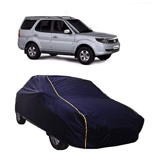 VP1 Water Resistance Car Body Cover for Tata Safari Storme (Navy Blue-with Side Mirror Pockets and Yellow Piping)