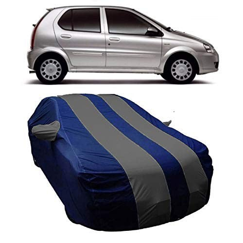VP1 Water Resistant Polyster Car Body Cover with Side Mirror Pocket for Tata Indica Vista - Grey & Blue Color