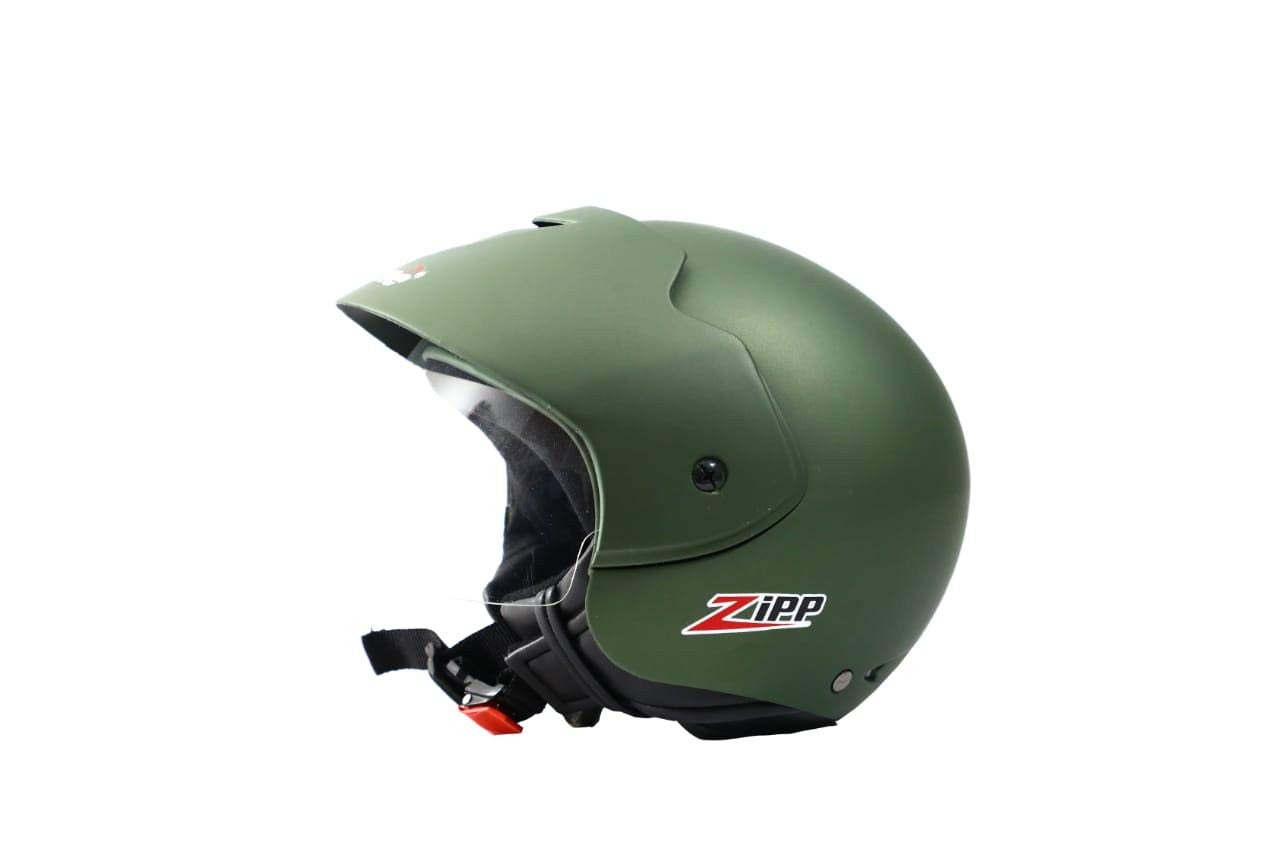 VP1 Matt Green Scooty Helmet Zipp Open Face Helmet for Men and Women